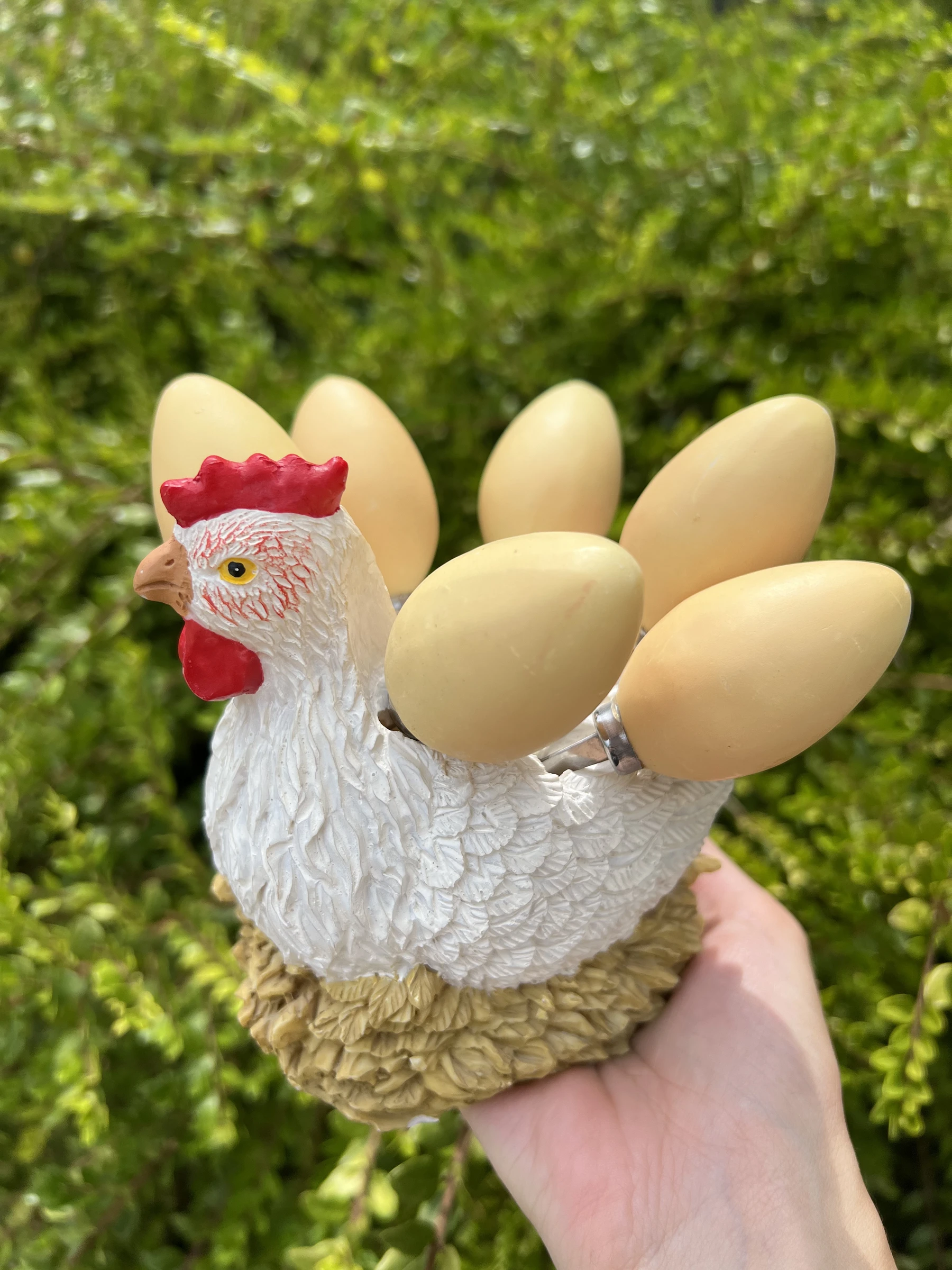 🥚 Porte-cuillères poule en résine avec 6 petites cuillères oeufs vintage